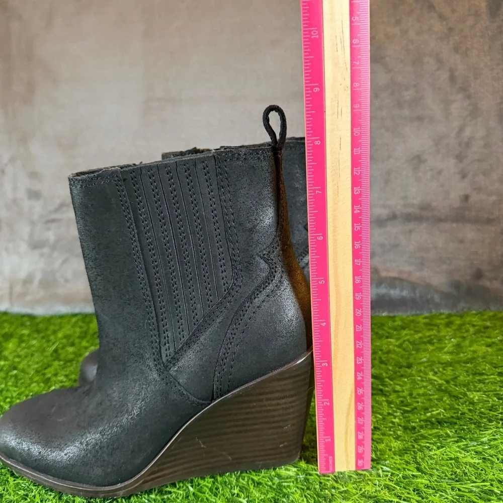 Lucky Brand Basel Wedge Booties Womens size 6 Black Leather Ankle Boots